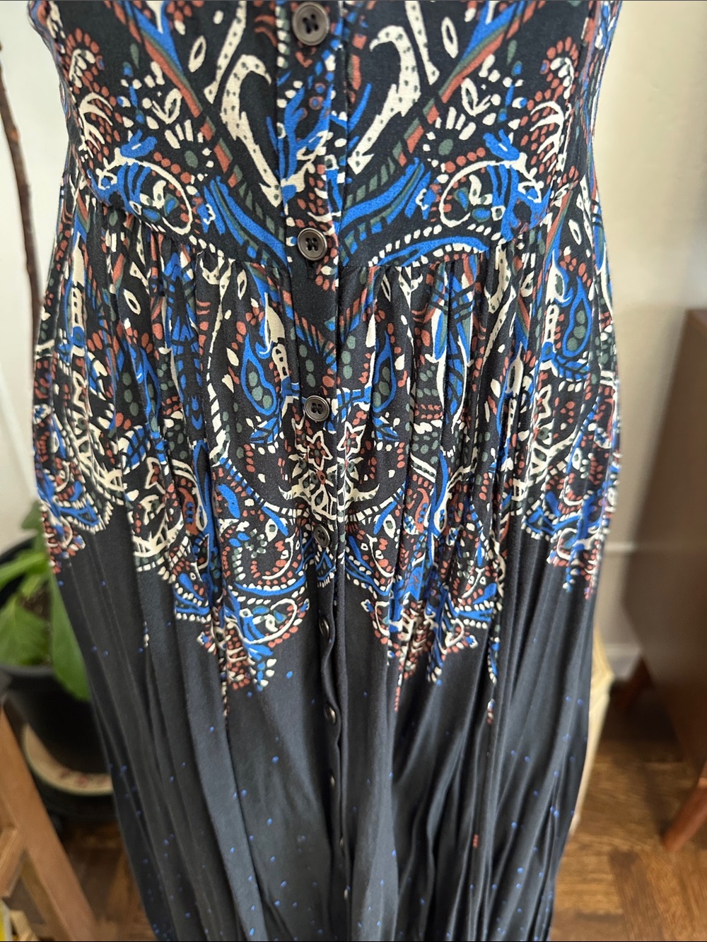 Free People Black Maxi Dress with Blue & Cream Paisley Print - Picture 3 of 14